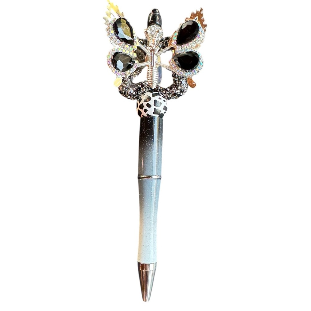 Black Bouncing Butterfly Beaded Pen